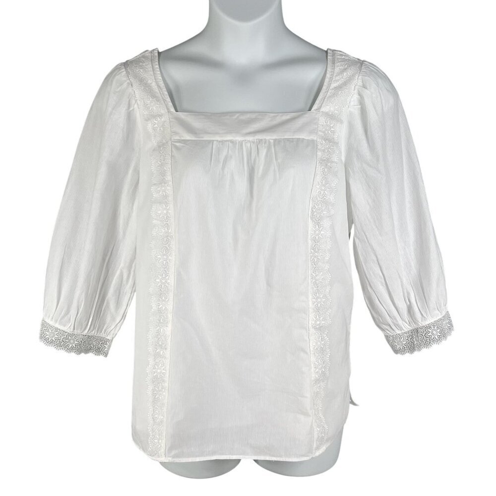 NWT Talbots Plus X US 16W Shadow Stripe Top White Blouse Lace Trim Minimalist
